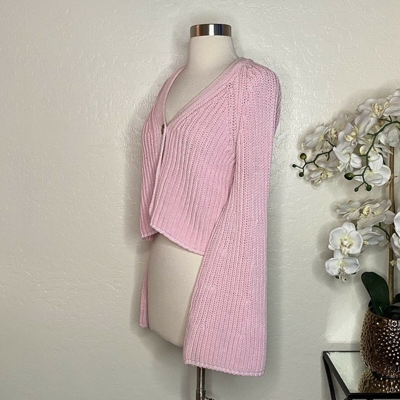 CURRENT AIR V-Neck Rib Knit Crop Cardigan Pink M - Picture 5 of 7